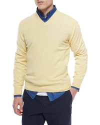Brunello Cucinelli Cashmere V Neck Sweater Yellow
