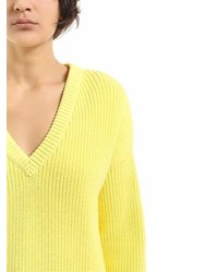 Balenciaga Wide V Neck Cotton Rib Knit Sweater