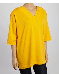 Le Mieux Yellow Pleated V Neck Tee Plus