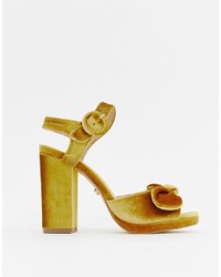 Yellow Velvet Heeled Sandals