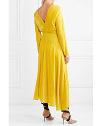 Cédric Charlier Asymmetric Velvet Midi Dress Bright Yellow