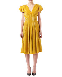 Altuzarra Camilla Cap Sleeve Velvet Midi Dress Yellow