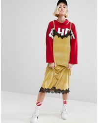 Style Nanda Stylenanda Velvet Cami Midi Dress With Contrast Lace