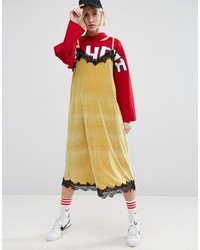 Style Nanda Stylenanda Velvet Cami Midi Dress With Contrast Lace