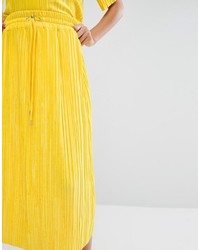 Monki Velvet Pleated Drawstring Midi Skirt