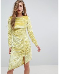 Yellow Velvet Sheath Dress