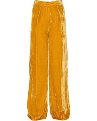 Yellow Velvet Wide Leg Pants
