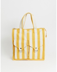 Yellow Vertical Striped Canvas Tote Bag