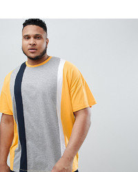 ASOS DESIGN Plus Oversized Longline T Shirt With Vertical Colour Block In Yellow