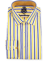 English Laundry Striped Long Sleeve Dress Shirt Yellownavy