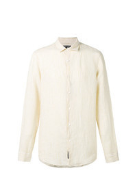 Yellow Vertical Striped Linen Long Sleeve Shirt