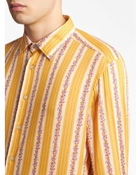 Etro Floral Print Striped Cotton Shirt