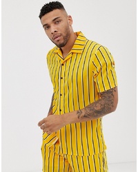 Liquor N Poker Co Ord Revere Shirt In Mustard With Stripe