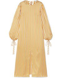Olivia Von Halle Margeaux Striped Silk Satin Midi Dress
