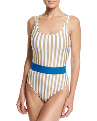 Diane von Furstenberg Striped Classic One Piece Swimsuit White Multi