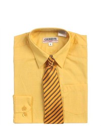B-One Yellow Button Up Dress Shirt Banana Yellow Striped Tie Set Boys 5