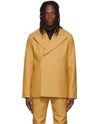 Yellow Vertical Striped Tweed Double Breasted Blazer