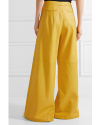 ADAM by Adam Lippes Adam Lippes Pleated Leather Wide Leg Pants Yellow