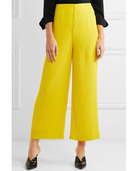 SOLACE London Celie Ribbed Crepe Wide Leg Pants Bright Yellow