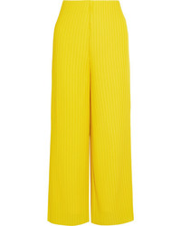 SOLACE London Celie Ribbed Crepe Wide Leg Pants Bright Yellow