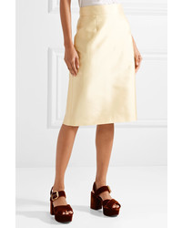 Prada Wool And Silk Blend Midi Skirt Pastel Yellow