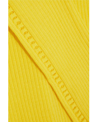 Carven Pointelle Trimmed Ribbed Wool Sweater Bright Yellow