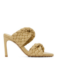 Yellow Woven Leather Heeled Sandals