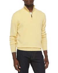 Neiman Marcus Cashmere Cloud Quarter Zip Sweater Yellow
