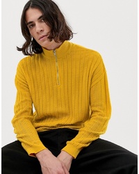ASOS DESIGN Textured Knit Half Zip Jumper In Yellow